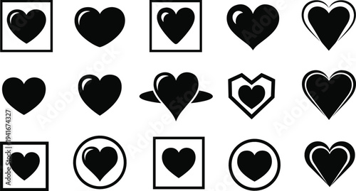 Heart Love Icon Set with Romantic Valentine Symbols for Relationship Emotions, Favorite Like Buttons, Wedding Design, and Social Media Interface