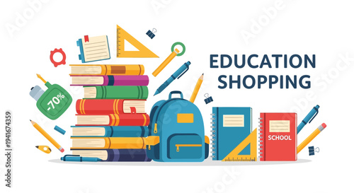 Set of education shopping icons vector