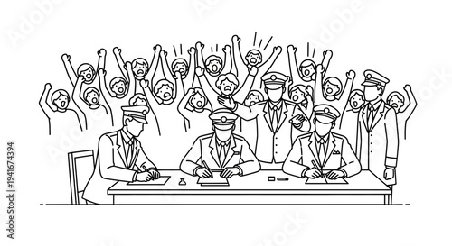 Government Officials Signing Document Amidst Cheering Crowd