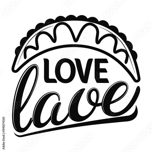 Cinco de Mayo t-shirt Black cursive love text with decorative wavy line and scalloped arch
