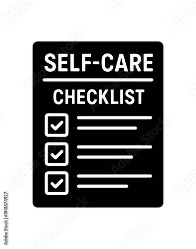 Self-care checklist board with tick boxes for wellness planner and mental health reminder flat vector icon
