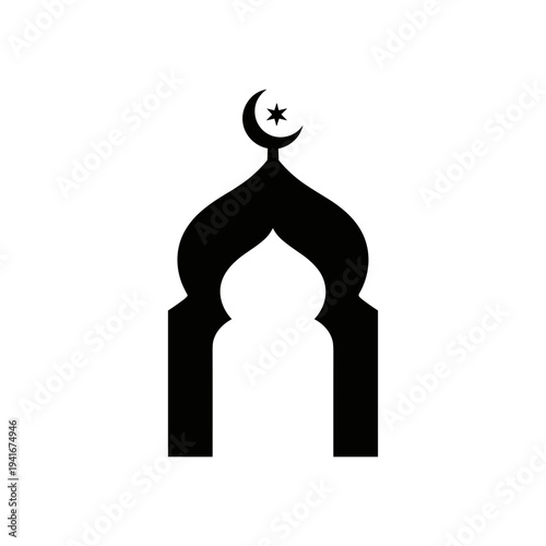 Islamic Arch Silhouette with Crescent Moon Star.