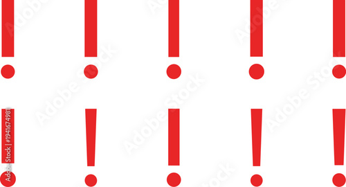 Red Exclamation Mark Warning Icon Set for Alert Notifications, Error Messages, Attention Signs, System Warnings, and Important Information Symbols in Modern Interface Design