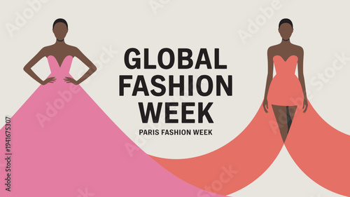 Two elegant women in pink and red dresses at a global fashion event in Paris