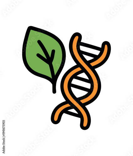 Colorful icon combining a dna double helix and a leaf to represent biotech, genetic research in plants, or eco science projects and branding.
