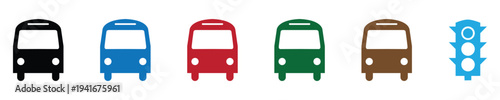 Set of colorful public transport buses vector icons isolated on white background for urban mobility design