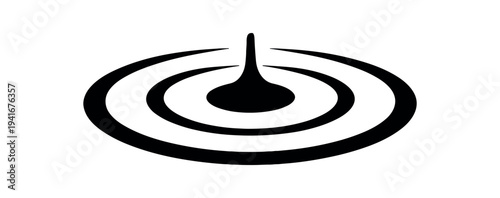 Bold black silhouette of a droplet hitting water with solid concentric rings radiating outward, suitable for logos, web icons, or environmental themes.