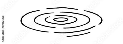 Simple sketch-style concentric ripple rings in black ink suggesting water surface waves, useful for backgrounds, meditation, or nature graphics.