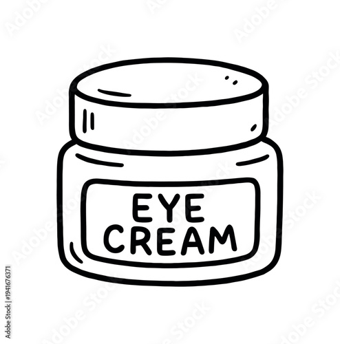 Clean hand-drawn jar labeled "eye cream" in bold letters, presented as a simple skincare product icon for labels, packaging, or beauty branding.
