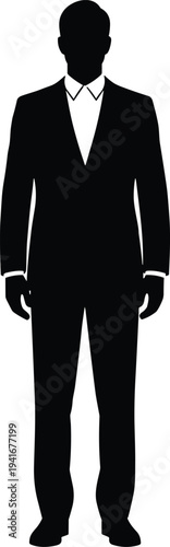 Professional businessman standing silhouette in formal suit isolated on white background corporate executive male figure vector illustration design concept template