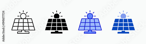 Solar Cell Icon Sheet Multiple Style Collection Isolated Vector