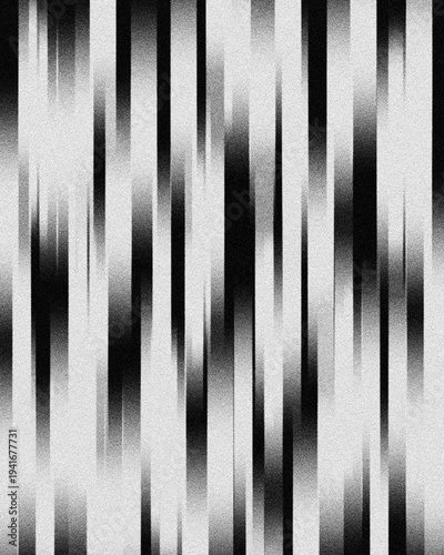 Abstract monochrome vertical motion streaks. Soft blurred light bands over deep dark background. Dynamic minimal geometric pattern. Black and white, gray gradient, transition. Digital noise, glitch