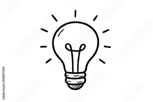 Classic light bulb sketch with rays flat vector icon for idea or creativity badge design