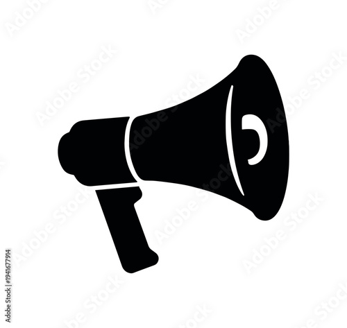 Bold black silhouette of a handheld megaphone, useful for announcements, marketing, and communication icons.