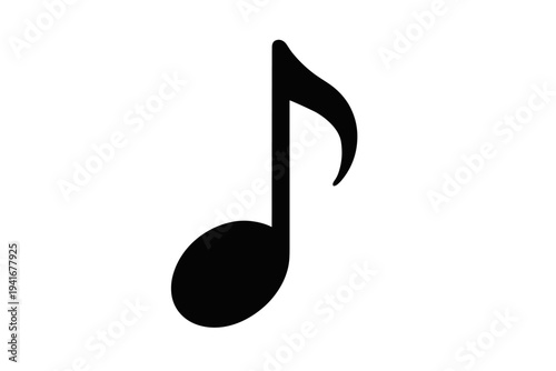Single solid eighth music note on white background for music app or signage flat vector icon