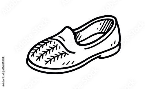 Single woven moccasin-style shoe sketch for footwear or fashion illustration