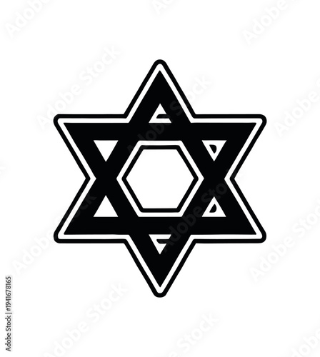 Star of david hexagram symbol in bold outline for religious emblem and logo use flat vector icon