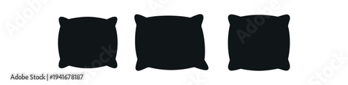 Three solid black cushion silhouettes arranged horizontally, useful for home decor, bedding, furniture, or interior design icons.