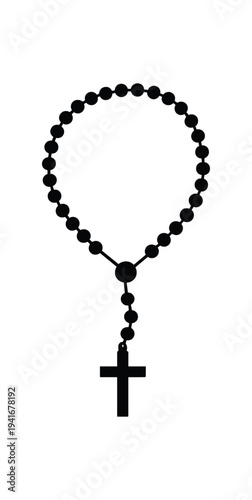 Rosary beads with crucifix necklace for catholic prayer and devotional use flat vector icon