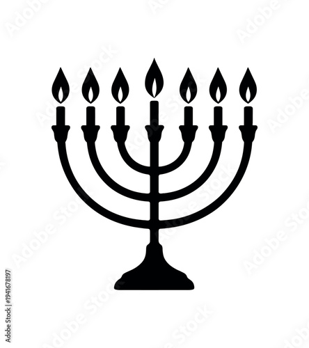 Seven-branched menorah with lit candles for hanukkah and jewish holiday decorations flat vector icon