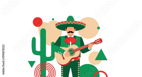 Mexican musician playing guitar in traditional attire.