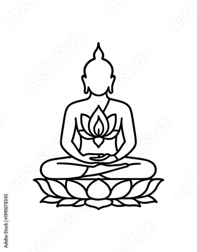 Seated buddha on a lotus holding a lotus symbol for meditation and spiritual calm poster or background