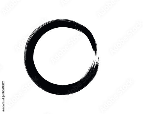 Hand brushed enso circle ink brush stroke for zen or minimalist background and design flat vector illustration