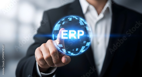 Businessman interacting with erp system interface