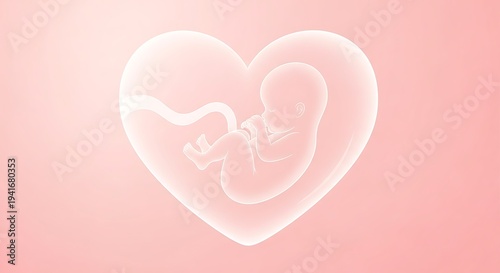 A fetus inside a heart on a pink background symbolizing love and life