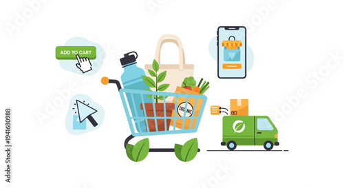 Eco-Friendly Online Shopping & Organic Delivery: Sustainable E-commerce Journey with Green Cart, Mobile App & Logistics