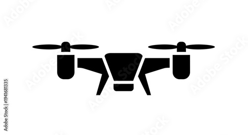 Modern drone silhouette illustration featuring technology, machinery, aircraft, transportation, and innovation, captured from a front viewpoint, showcasing its sleek design and futuristic elements.