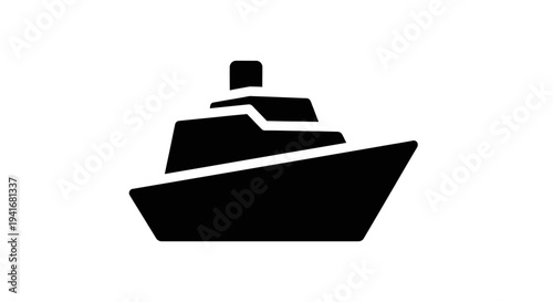 A simple black silhouette illustration of a ship on calm waters viewed from the side, referencing Whisk design elements in a minimalist style.