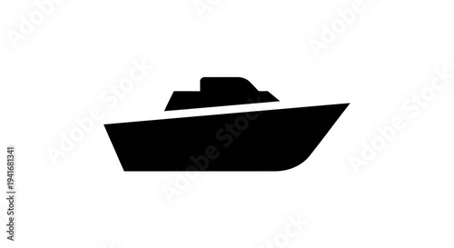 A sleek, modern, minimalist silhouette of a luxury yacht sailing on calm waters, depicted in a simple, iconic, black and white graphic style, symbolizing elegance, sophistication, and leisur