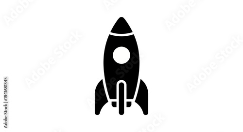 A sleek black rocket ship with Whisk design elements launching into the sky with a dramatic upward trajectory and fins for stability and control always