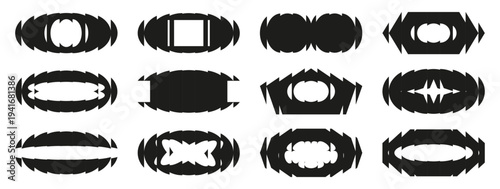 Abstract symmetrical tribal shapes collection in bold silhouette style. Geometric ornamental forms for logo marks and decorative compositions