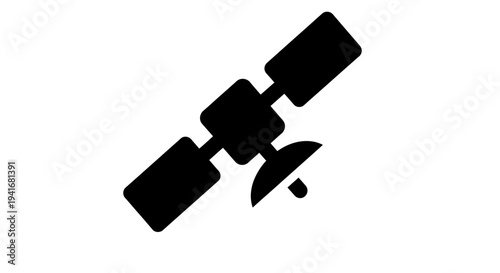 Aerial view of a satellite in space with solar panels and antenna, floating above the Earth, represented as a simple black silhouette, Whisk eps file reference
