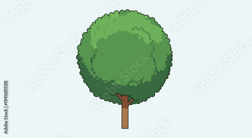 Simple green cartoon tree with round canopy on light background
