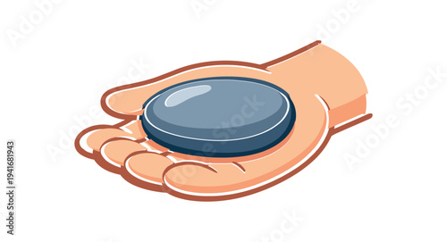 Open palm presenting a smooth round gray stone, suggesting a worry stone or palm massage tool for relaxation and stress relief, drawn in a simple colorful vector style.