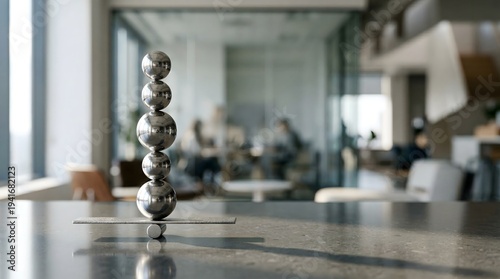 Balanced metal spheres representing financial stability portfolio balance and risk management strategy