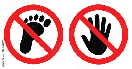 No Step and Do Not Touch Signs Hand Symbols Label Sticker Vector
