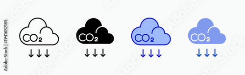 Emission Reduce Icon Sheet Multiple Style Collection Isolated Vector