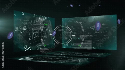 Animation of data processing over rugby balls with france texts