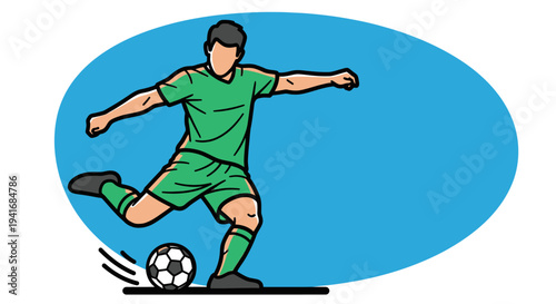 Soccer player in green uniform kicking a football
