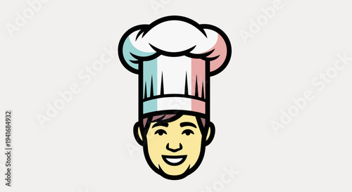 Stylized chef head wearing a toque in French flag colors