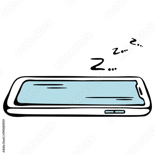 Smartphone sleep mode and time to disconnect icon. Mobile phone with sleep symbols resting. Hand drawn doodle style.