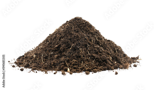 Pile of organic soil isolated on white background, natural compost texture for gardening, agriculture, planting, and eco-friendly farming concepts. Ideal for sustainability and environmental design. 