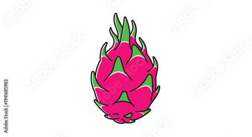 Vibrant pink dragon fruit simple line art illustration