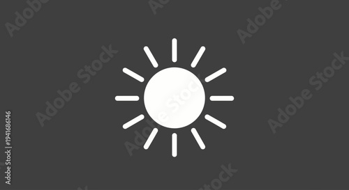 White sun symbol with rays for brightness icon