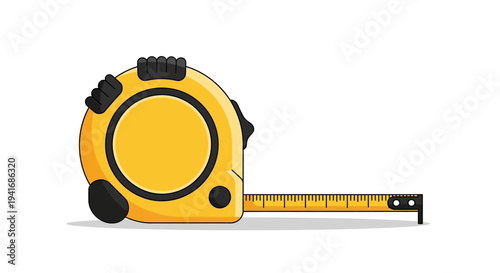 Yellow tape measure with extended ruler isolated on white