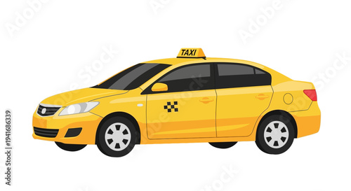 Yellow taxi car sedan side view with taxi sign